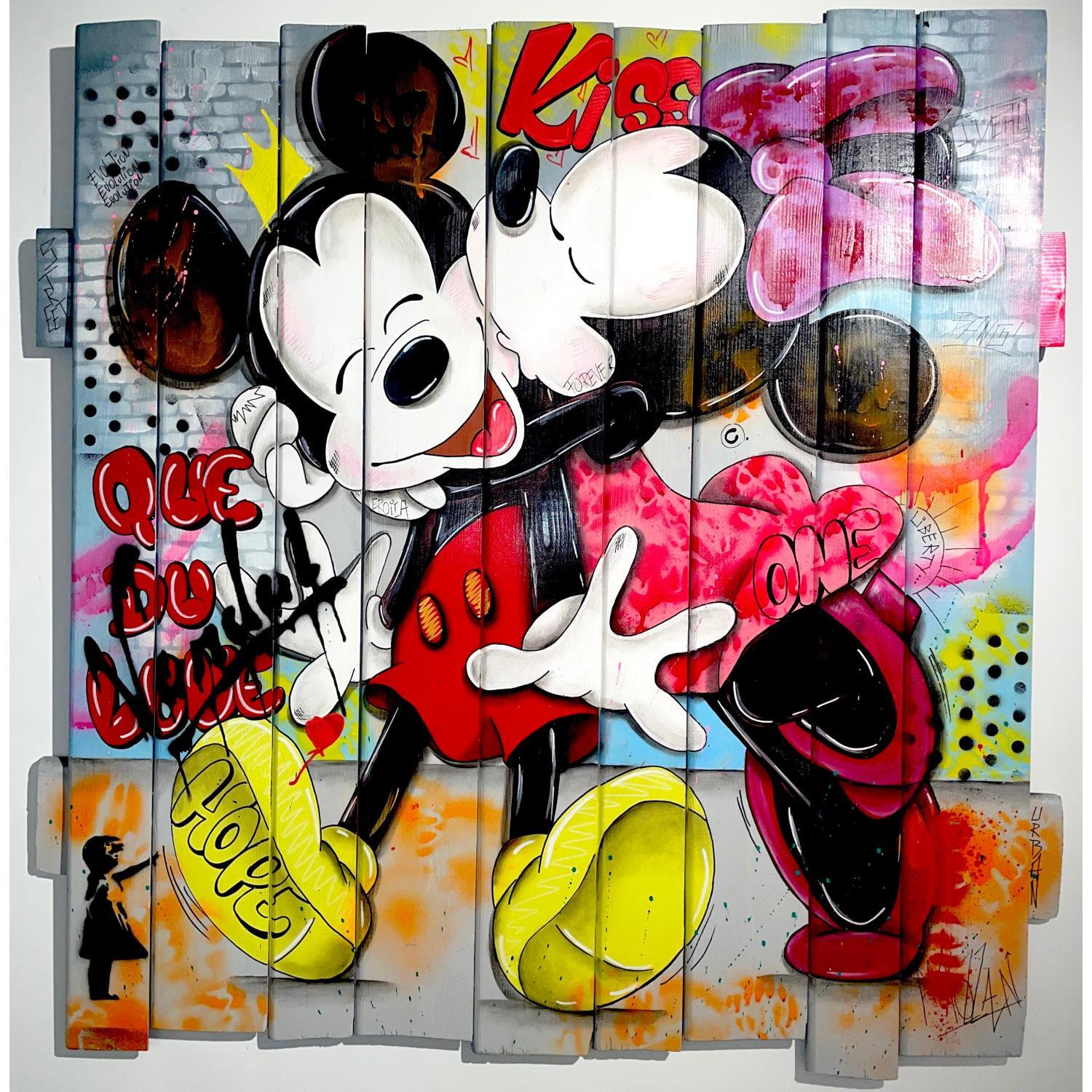 Mickey and minnie kissing, Mickey, Pop art drawing