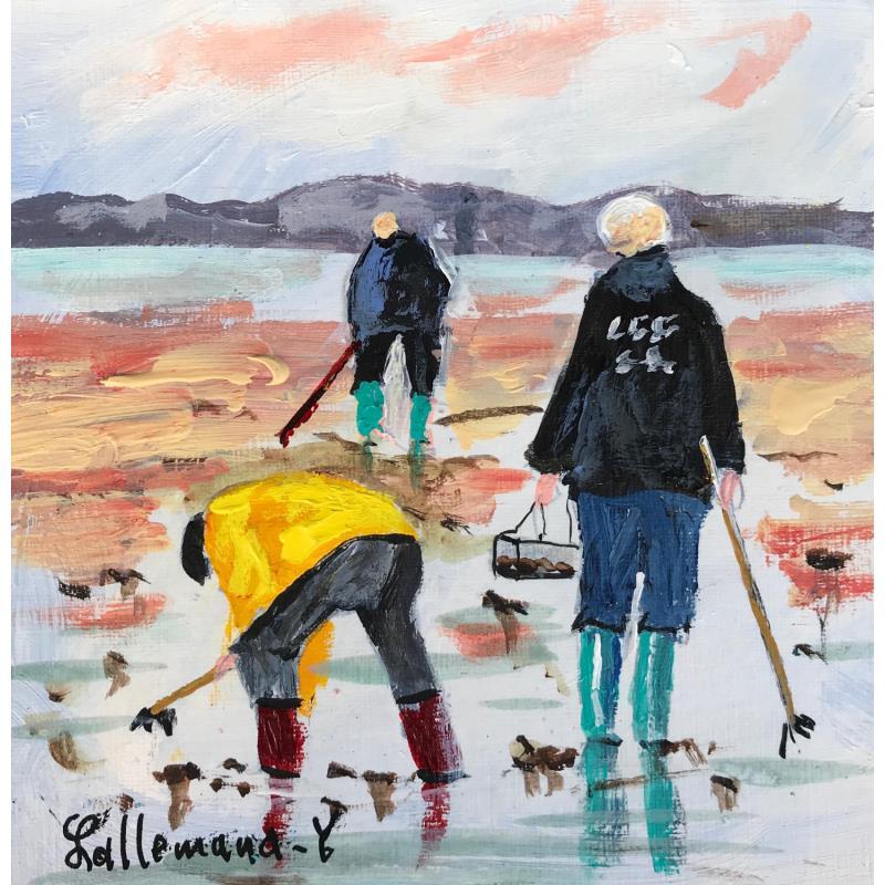 Painting Pêcheurs à pied by Lallemand Yves | Painting Figurative Acrylic Life style, Marine