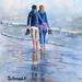 Peinture Amoureux se promenant sur la plage par Lallemand Yves | Tableau Figuratif Marine Scènes de vie Acrylique