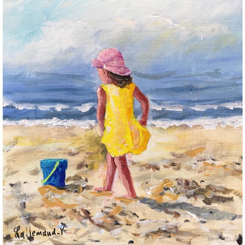 Gemälde Petite fille sur la plage von Lallemand Yves | Gemälde Figurativ Marine Acryl