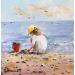 Peinture Petite fille jouant sur le sable 2 par Lallemand Yves | Tableau Figuratif Marine Enfant Acrylique