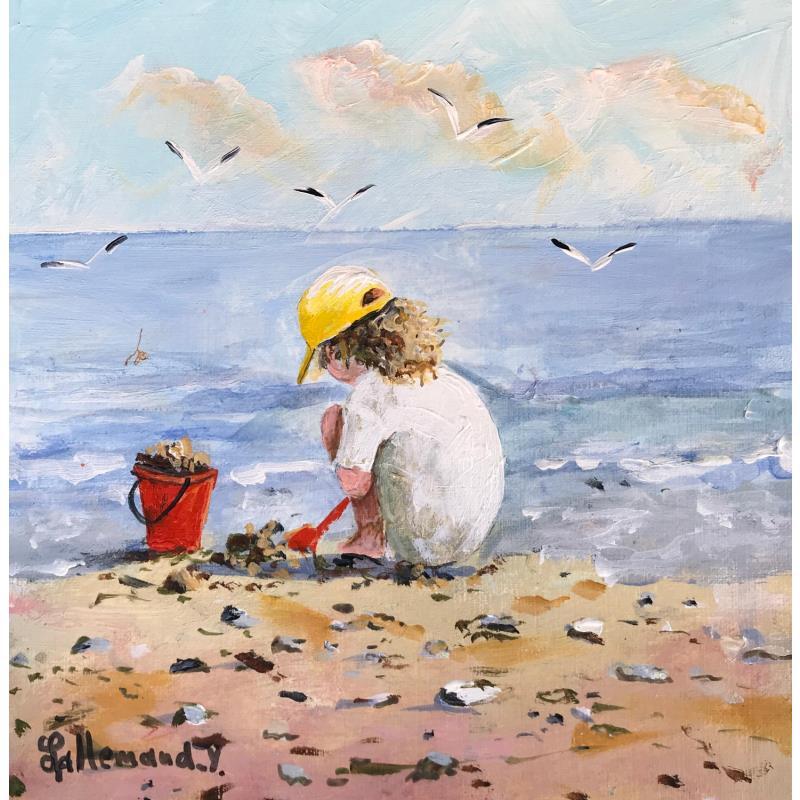 Painting Petite fille jouant sur le sable 2 by Lallemand Yves | Painting Figurative Acrylic Child, Marine, Pop icons
