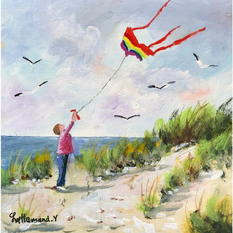 Painting Garçon et cerf volant by Lallemand Yves | Painting Figurative Marine Acrylic