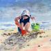 Painting Petite fille jouant sur la plage 1 by Lallemand Yves | Painting Figurative Marine Child Acrylic