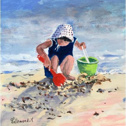 Painting Petite fille jouant sur la plage 1 by Lallemand Yves | Painting Figurative Acrylic Child, Marine, Pop icons