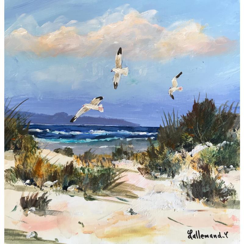 Gemälde Côte d'opale dunes ou mouettes von Lallemand Yves | Gemälde Figurativ Marine Acryl