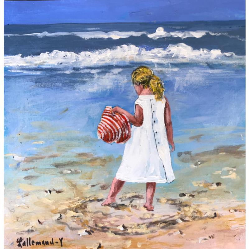 Painting Petite fille au bord de l'eau by Lallemand Yves | Painting Figurative Acrylic Child, Marine
