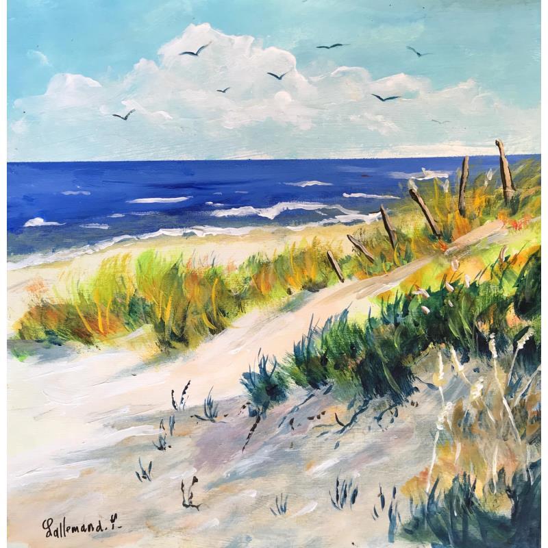 Painting Dune et mouettes 2 by Lallemand Yves | Painting Figurative Marine Acrylic