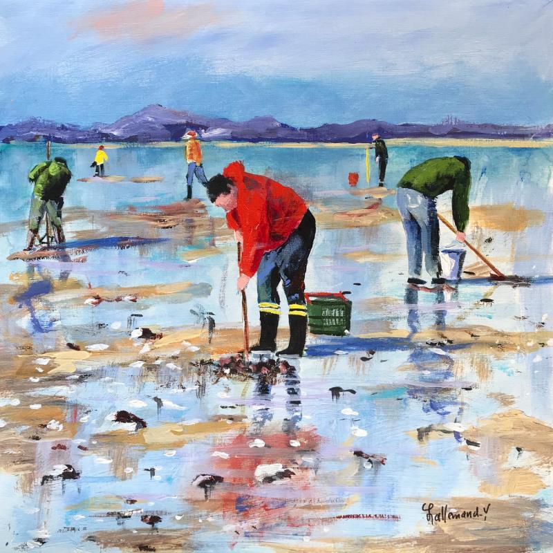 Painting Pêcheurs à pied by Lallemand Yves | Painting Figurative Acrylic Marine
