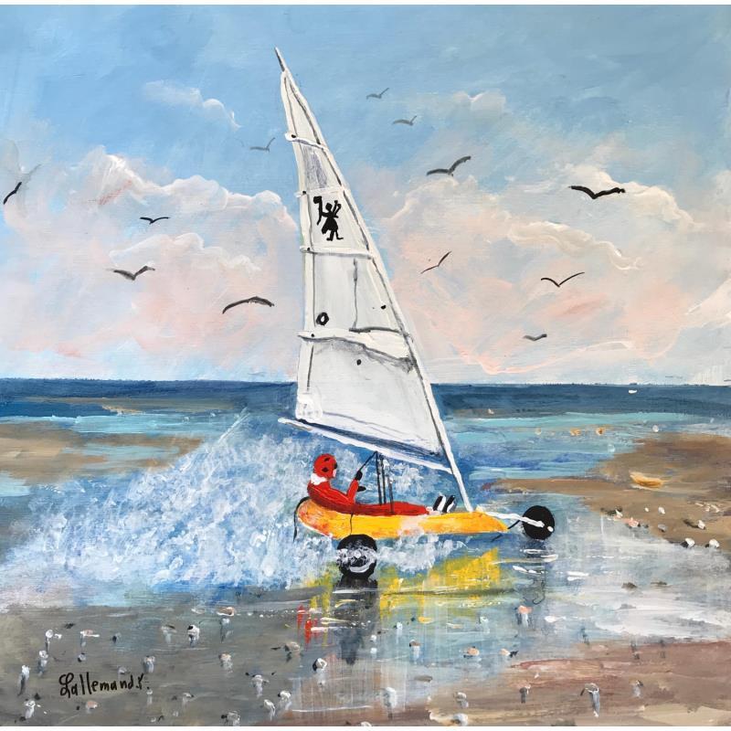 Gemälde Char à voile le Touquet von Lallemand Yves | Gemälde Figurativ Marine Sport Acryl