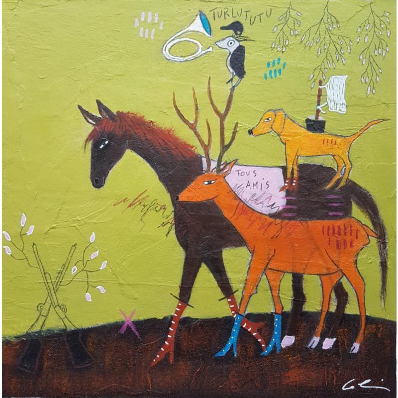 Gemälde Turlututu von Colin Sylvie | Gemälde Art brut Acryl, Collage, Pastell Tiere