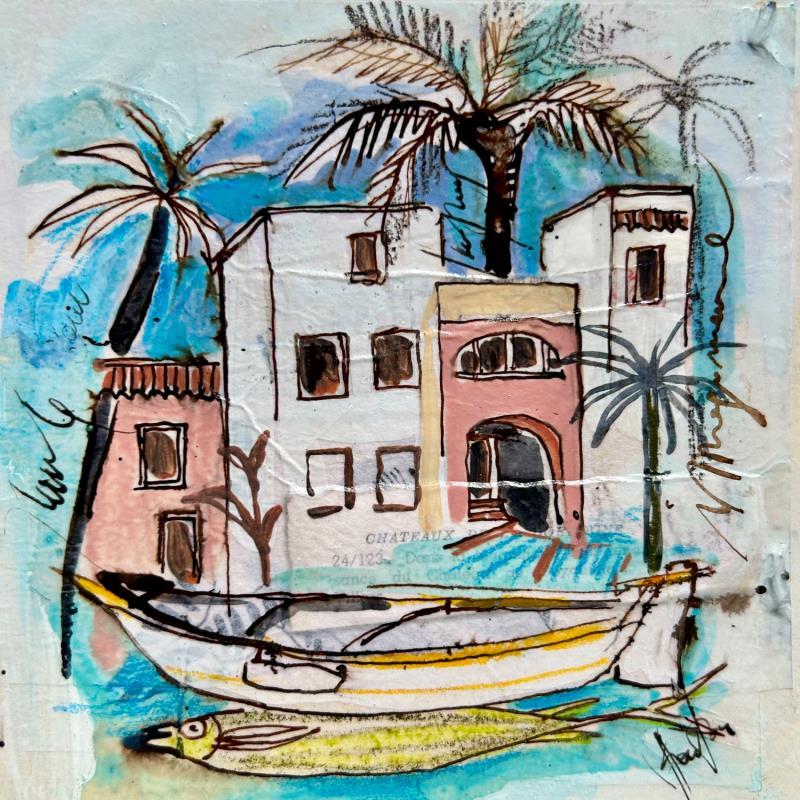 Painting Pastel en Méditerranée by Colombo Cécile | Painting Figurative Acrylic, Gluing, Ink, Pastel, Watercolor Landscapes, Life style, Marine