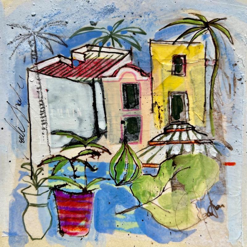 Painting L' odeur de la figue by Colombo Cécile | Painting Figurative Acrylic, Gluing, Ink, Pastel, Watercolor Landscapes, Life style, Nature
