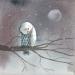 Gemälde Chouette lune von Marjoline Fleur | Gemälde Naive Kunst Natur Tiere Aquarell