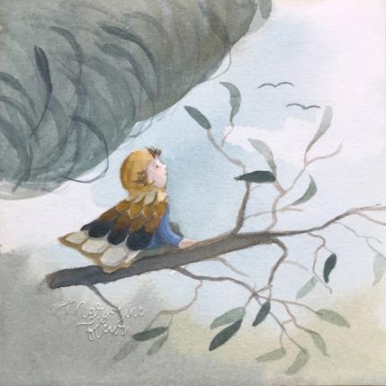 Peinture Chouette Alex par Marjoline Fleur | Tableau Art naïf Aquarelle Enfant, Nature