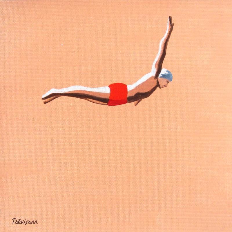 Painting Pink jump by Trevisan Carlo | Painting Surrealism Marine Life style Minimalist Oil