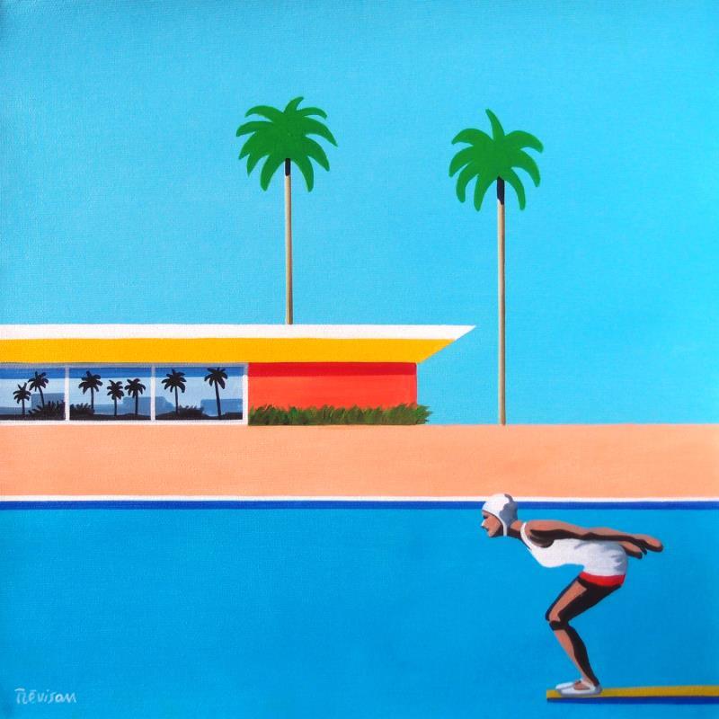 Gemälde California pool von Trevisan Carlo | Gemälde Surrealismus Öl Architektur, Marine, Sport