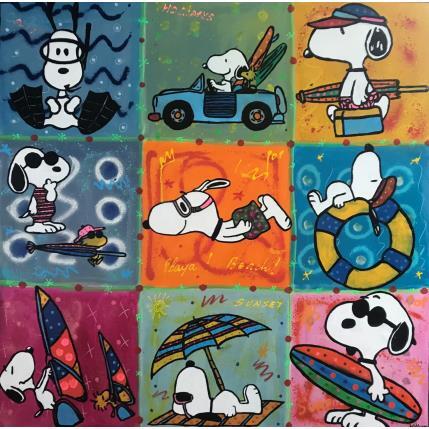 Painting Snoopy beach by 9 by Kikayou | Painting Pop-art Acrylic, Gluing, Graffiti