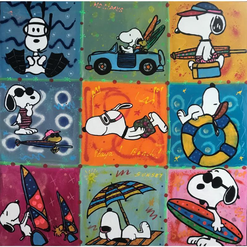 Peinture Snoopy beach by 9 par Kikayou | Tableau Pop-art Graffiti Acrylique Collage