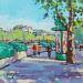 Gemälde PARIS, LES QUAIS RIVE GAUCHE von Euger | Gemälde Figurativ Urban Alltagsszenen Acryl