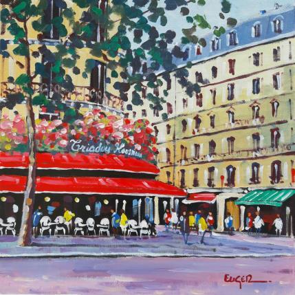Painting TERRASSE BOULEVARD HAUSSMANN by Euger | Painting Figurative Acrylic Life style, Urban