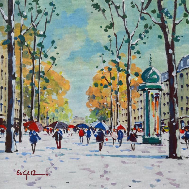 Painting NEIGE SUR LES CHAMPS ELYSEES by Euger | Painting Figurative Landscapes Urban Life style Acrylic