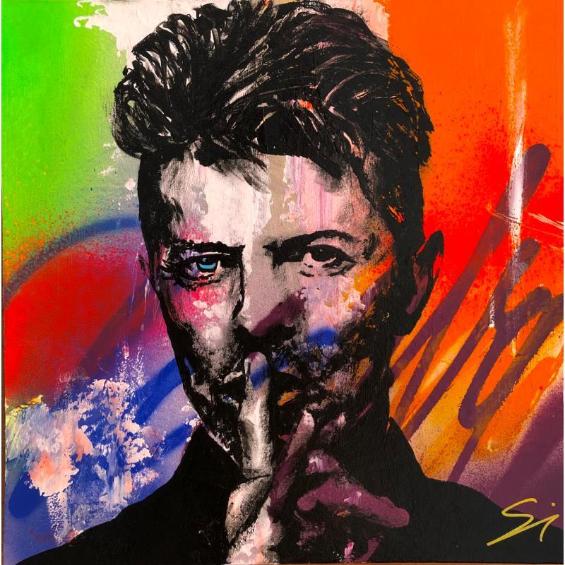 Painting BOWIE by Mestres Sergi | Painting Pop-art Pop icons Graffiti Cardboard Acrylic