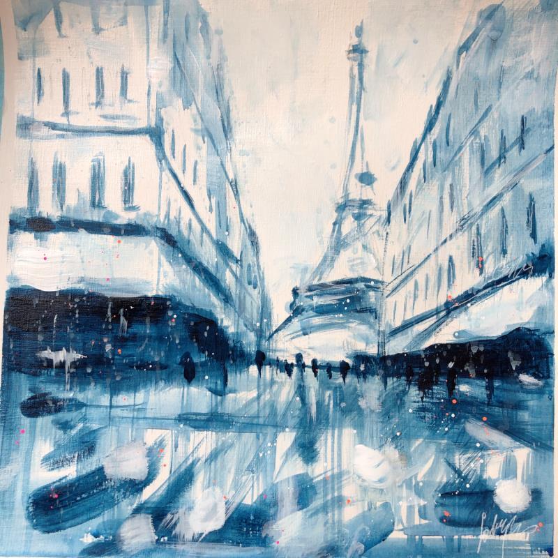 Painting Jour bleu à Paris by Solveiga | Painting Figurative Acrylic Architecture, Life style, Urban