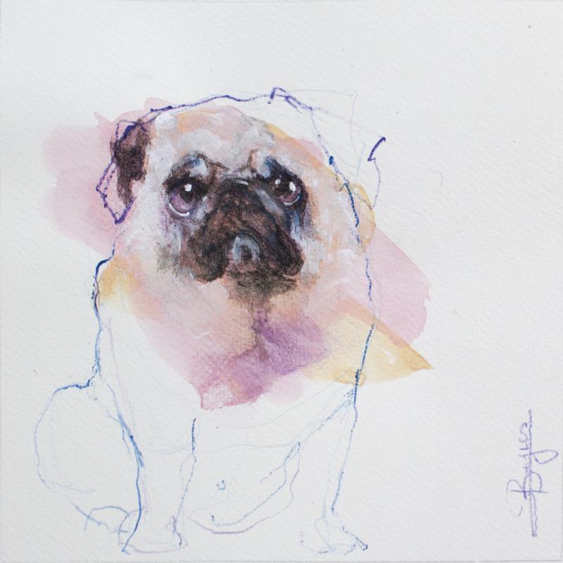 Painting Bull Dog 2 by Bergues Laurent | Painting Figurative Animals Watercolor Acrylic