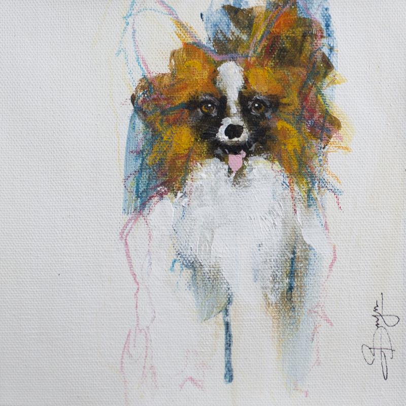 Painting epagneul papillon by Bergues Laurent | Painting Figurative Animals Watercolor Acrylic