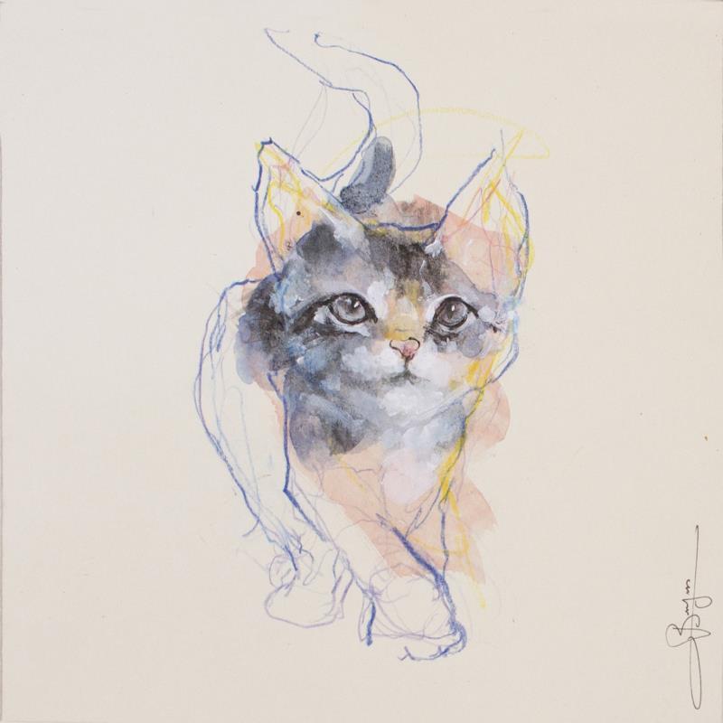 Painting Chaton by Bergues Laurent | Painting Figurative Animals Watercolor Acrylic