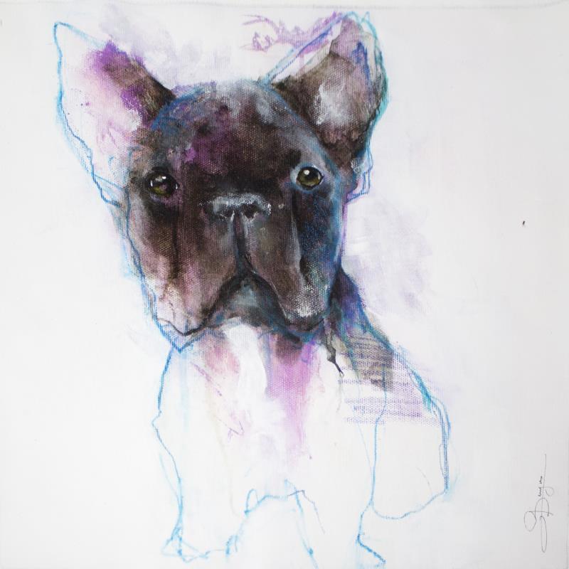 Gemälde Bull Dog von Bergues Laurent | Gemälde Figurativ Tiere Aquarell Acryl Zeichenkohle