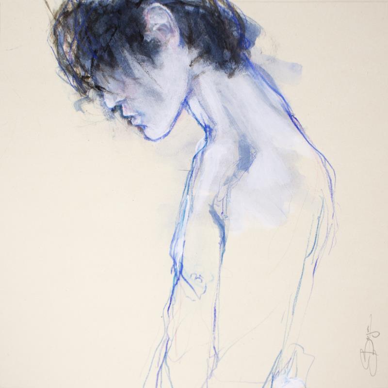 Painting Jeune homme bleu by Bergues Laurent | Painting Figurative Portrait Nude Watercolor Cardboard Acrylic