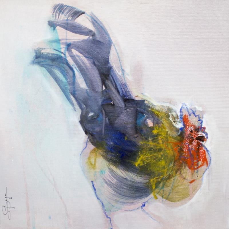 Painting Cri du coq by Bergues Laurent | Painting Figurative Acrylic, Charcoal, Watercolor Animals, Nature