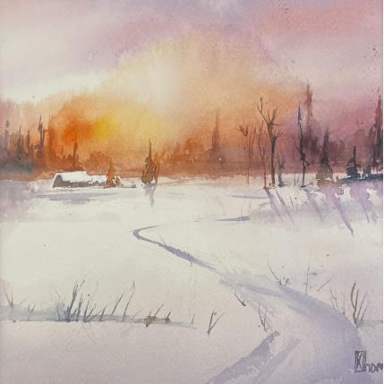 Painting Sunset in the village by Lida Khomykova | Painting Figurative Watercolor Pop icons