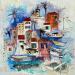 Gemälde Vue sur port von Colombo Cécile | Gemälde Naive Kunst Marine Aquarell Acryl Collage Tinte Pastell