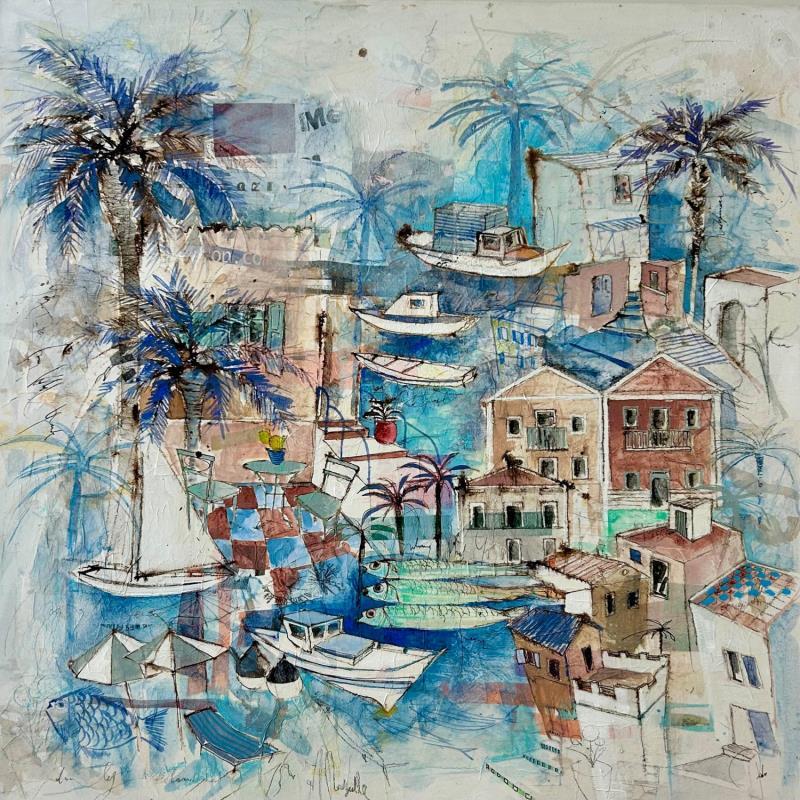 Gemälde Marseille en Pastel von Colombo Cécile | Gemälde Naive Kunst Acryl, Aquarell, Collage, Pastell, Tinte Marine