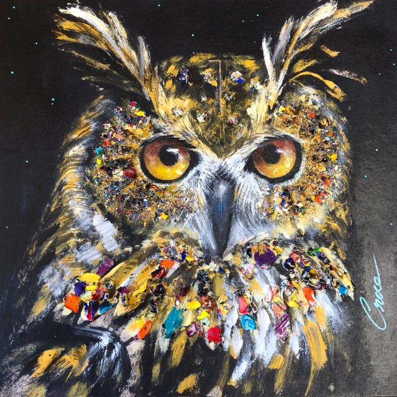 Painting hibou protecteur by Croce | Painting Figurative Animals Acrylic