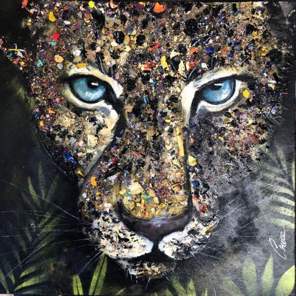 Gemälde jaguar en chasse von Croce | Gemälde Figurativ Acryl, Pappe Tiere