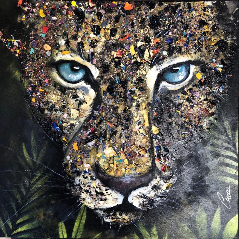 Peinture jaguar en chasse par Croce | Tableau Figuratif Animaux Carton Acrylique