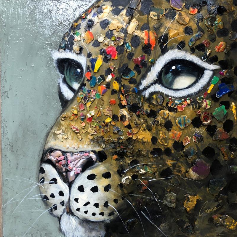 Gemälde Le matin du jaguar  von Croce | Gemälde Figurativ Tiere Holz Acryl