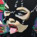 Gemälde Catwoman von G. Carta | Gemälde Pop-Art Porträt Kino Pop-Ikonen Graffiti Acryl Collage Posca Tinte Papier