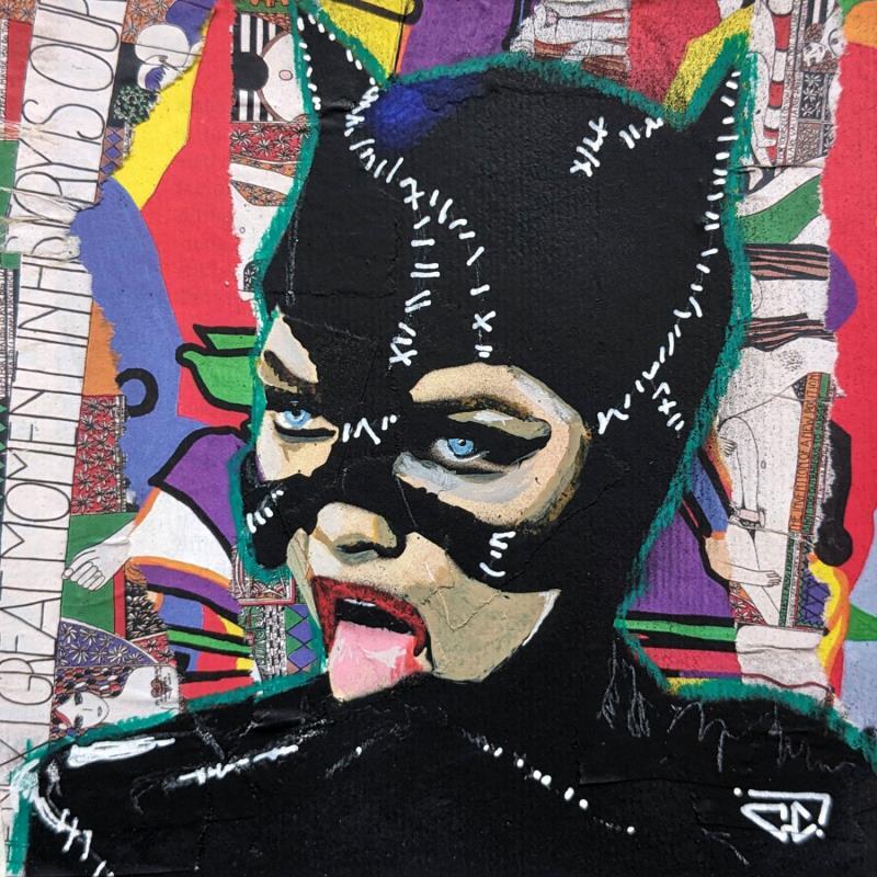 Painting Catwoman by G. Carta | Painting Pop-art Acrylic, Gluing, Graffiti, Ink, Paper, Posca Cinema, Pop icons, Portrait