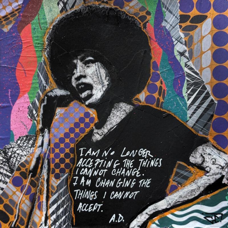 Gemälde Angela Davis von G. Carta | Gemälde Pop-Art Porträt Gesellschaft Pop-Ikonen Graffiti Acryl Collage Posca Tinte Papier