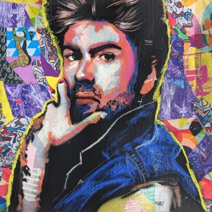 Painting George Michael by G. Carta | Painting Pop-art Acrylic, Gluing, Graffiti, Ink, Paper, Posca Music, Pop icons, Portrait