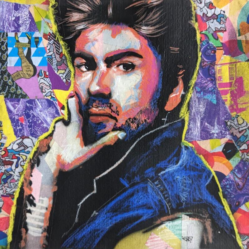 Peinture George Michael par G. Carta | Tableau Pop-art Acrylique, Collage, Encre, Graffiti, Papier, Posca Icones Pop, Musique, Portraits