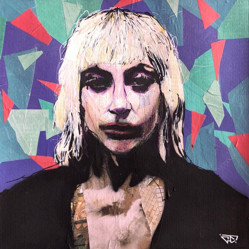 Gemälde Harley Quinn (Lady Gaga) von G. Carta | Gemälde Pop-Art Porträt Kino Pop-Ikonen Graffiti Acryl Collage Posca Tinte Papier