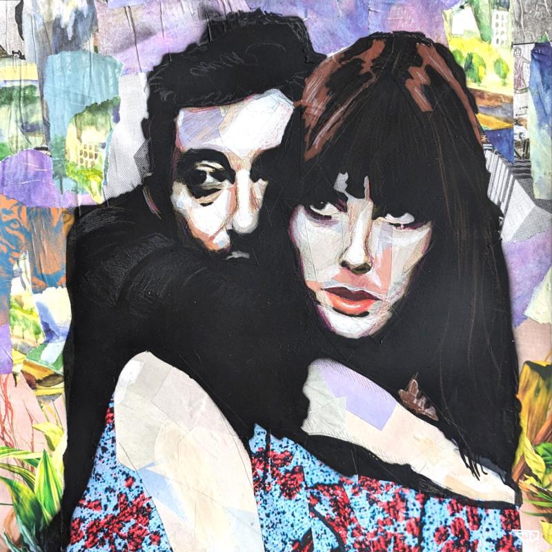 Painting Serge Gainsbourg et Jane Birkin by G. Carta | Painting Pop-art Acrylic, Gluing, Graffiti, Ink, Paper, Posca Music, Pop icons, Portrait