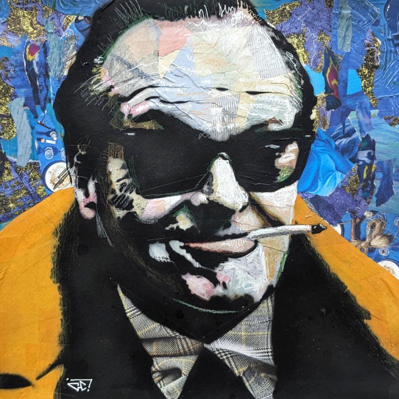 Painting Jack Nicholson by G. Carta | Painting Pop-art Portrait Cinema Pop icons Graffiti Acrylic Gluing Posca Ink Paper