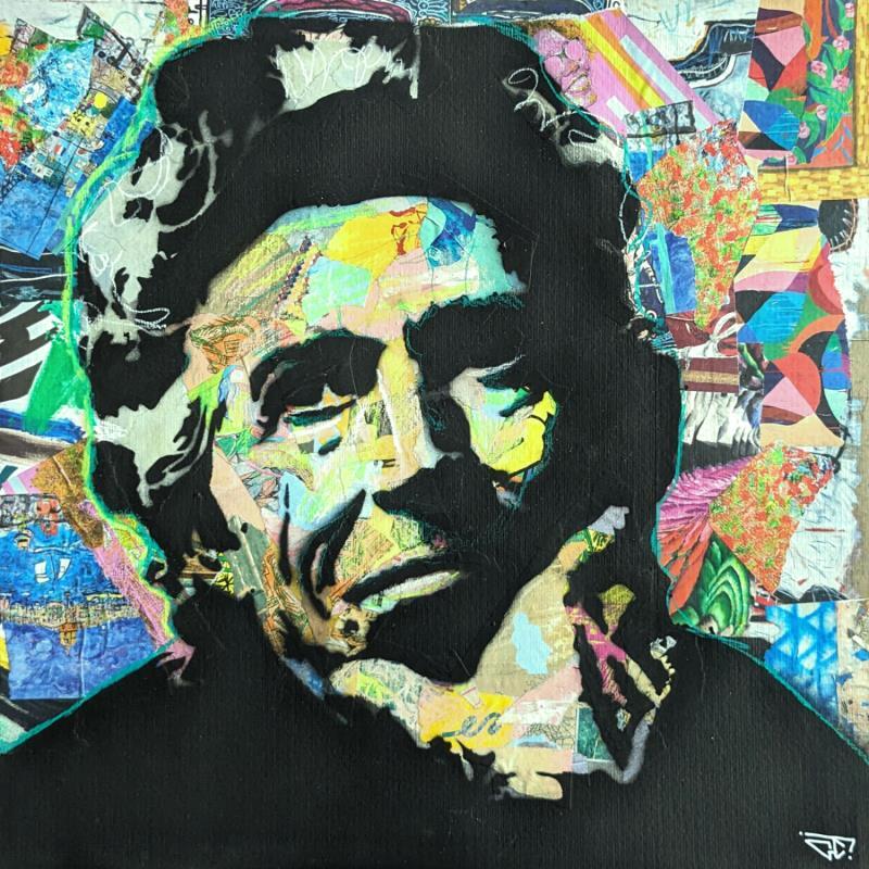 Gemälde Keith Richards von G. Carta | Gemälde Pop-Art Acryl, Collage, Graffiti, Papier, Posca, Tinte Pop-Ikonen